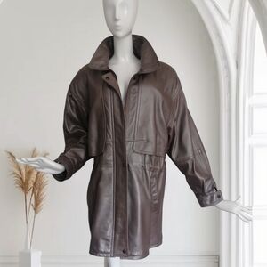 Women's  Leather Relaxed-Fit Jacket with High Collar XL